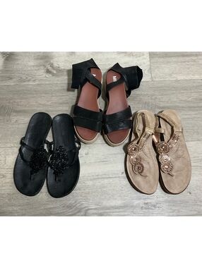 MIA Black Strappy Wedge Sandals Size 9 1/2